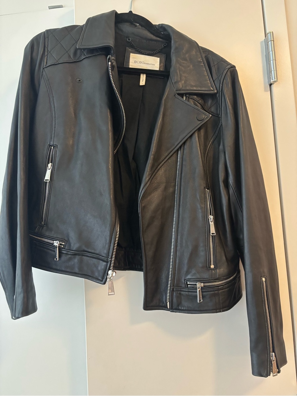 BCBGeneration Black Leather Asymmetrical Moto Jacket